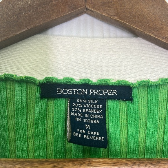 Boston Proper - Ribbed Bright Green White Trim Gold Button Cardigan Size Medium - Picture 8 of 10